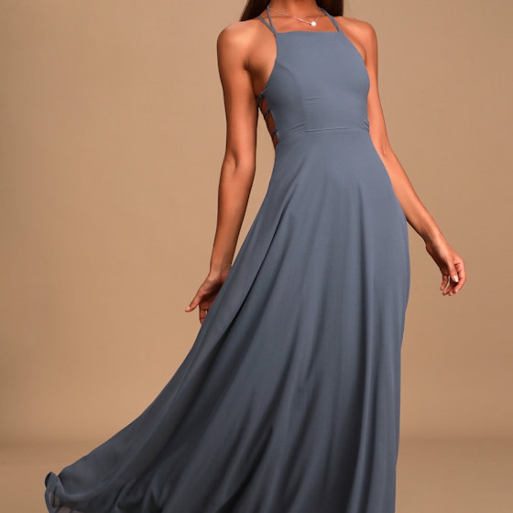 Lulus Strappy To Be Here Denim Blue Maxi Dress | Size S